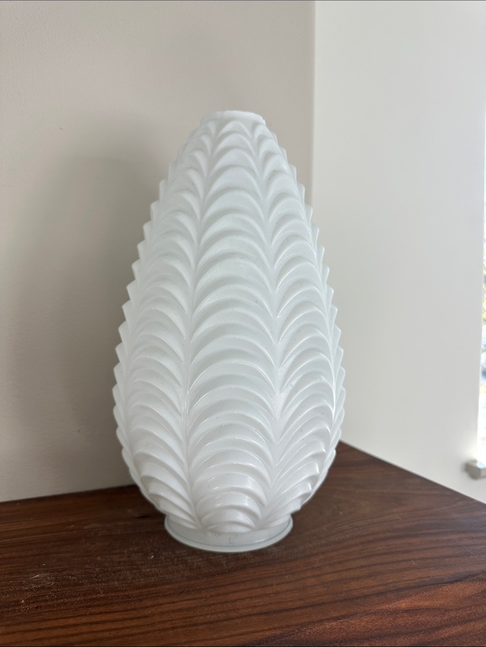 Vintage MCM Frosted Glass Swag Lamp Shade - 12” Tear Drop Drapery Chevron Globe